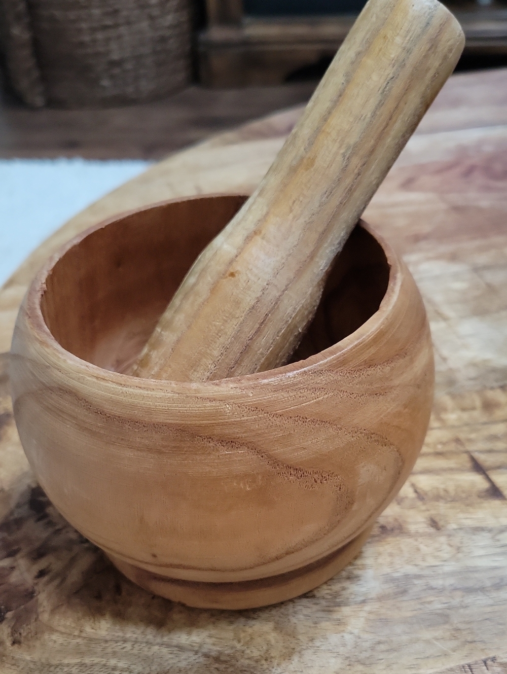 Handcrafted Wooden Mortar and Pestle - Natural Wood